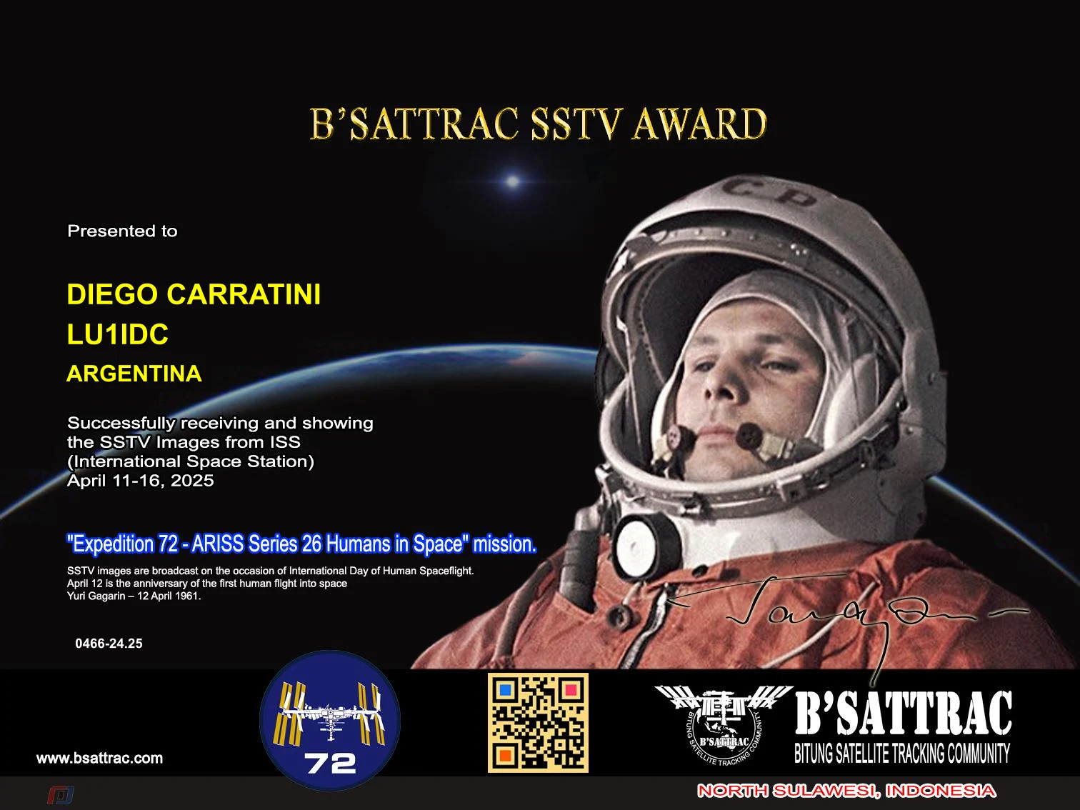 B'SATTRAC SSTV AWARD EXPEDITION 72-SERIES 26